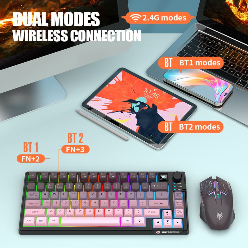 Dual-Mode 2.4G Bluetooth Wirel - Gaming Keyboard Mouse Set 评论和价格